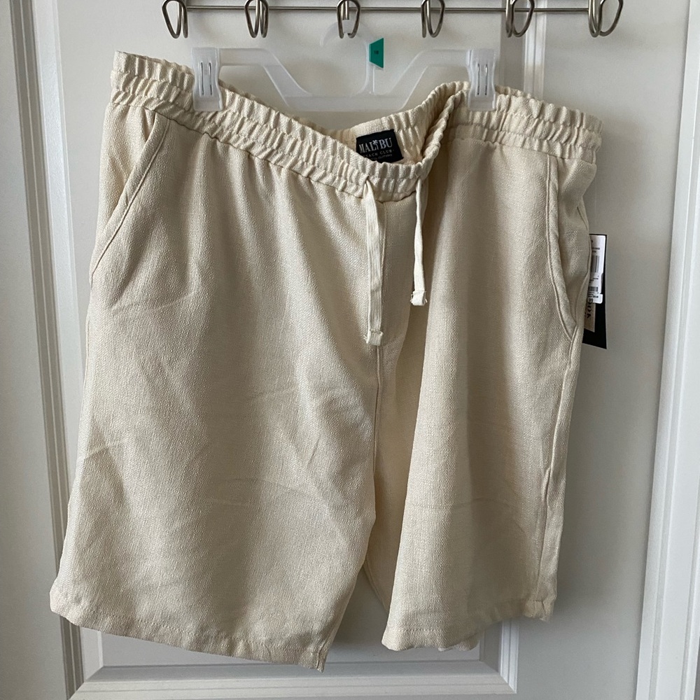 Cream Flat Front Shorts with Elastic Waistband